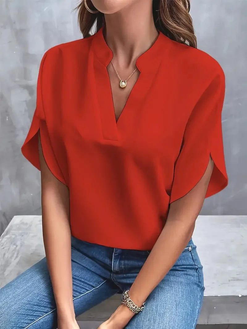 Benedikta silky V-neck blouse - styled view