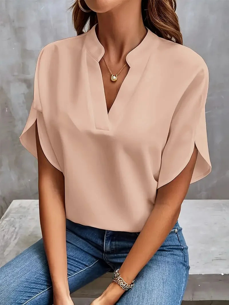 Benedikta silky V-neck blouse - styled view