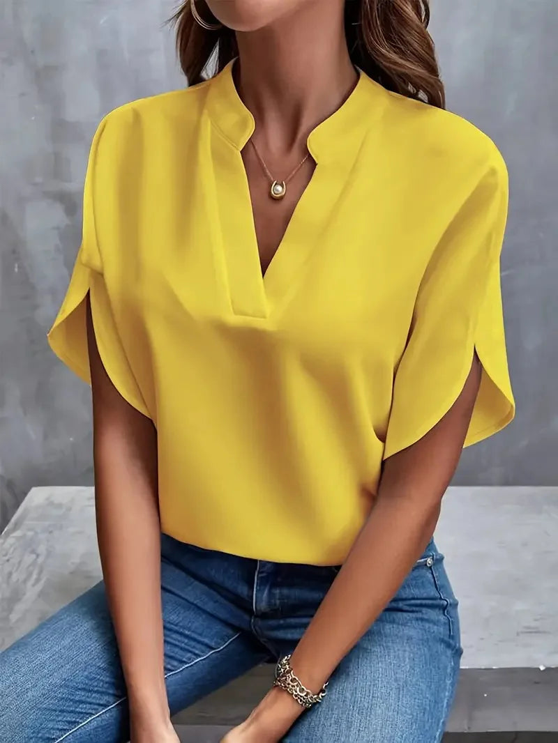 Benedikta silky V-neck blouse - styled view
