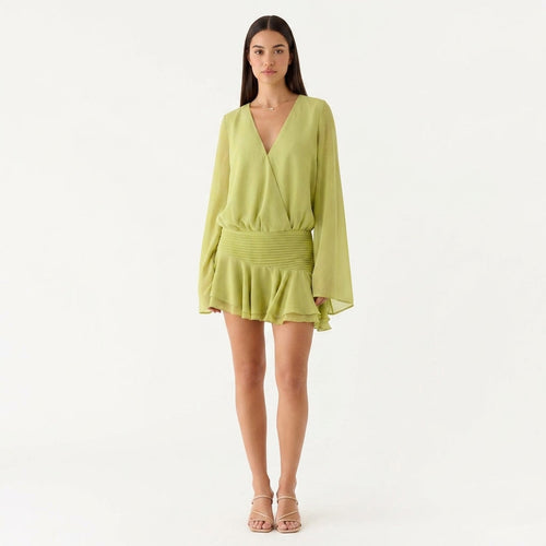 Beulah chiffon V neck wedding guest mini dress - front view