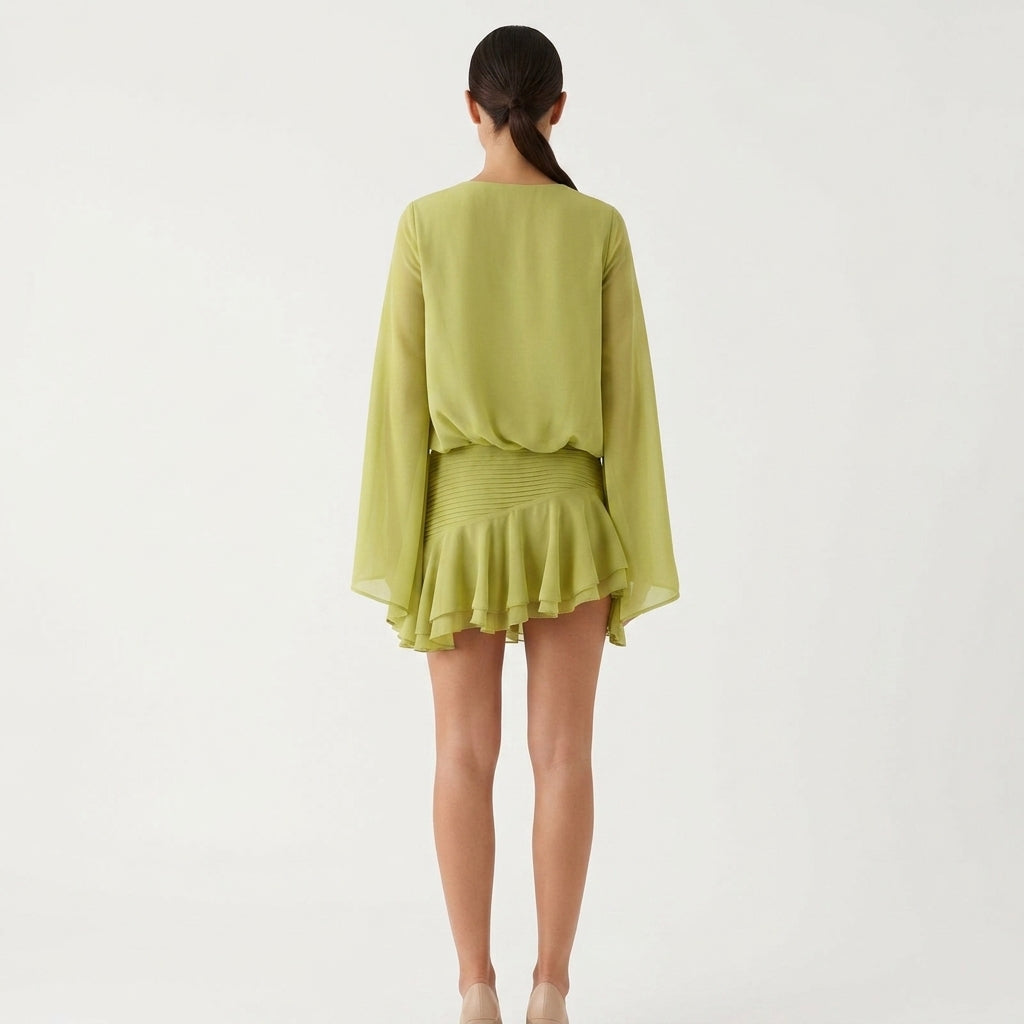 Beulah chiffon V neck wedding guest mini dress - color option