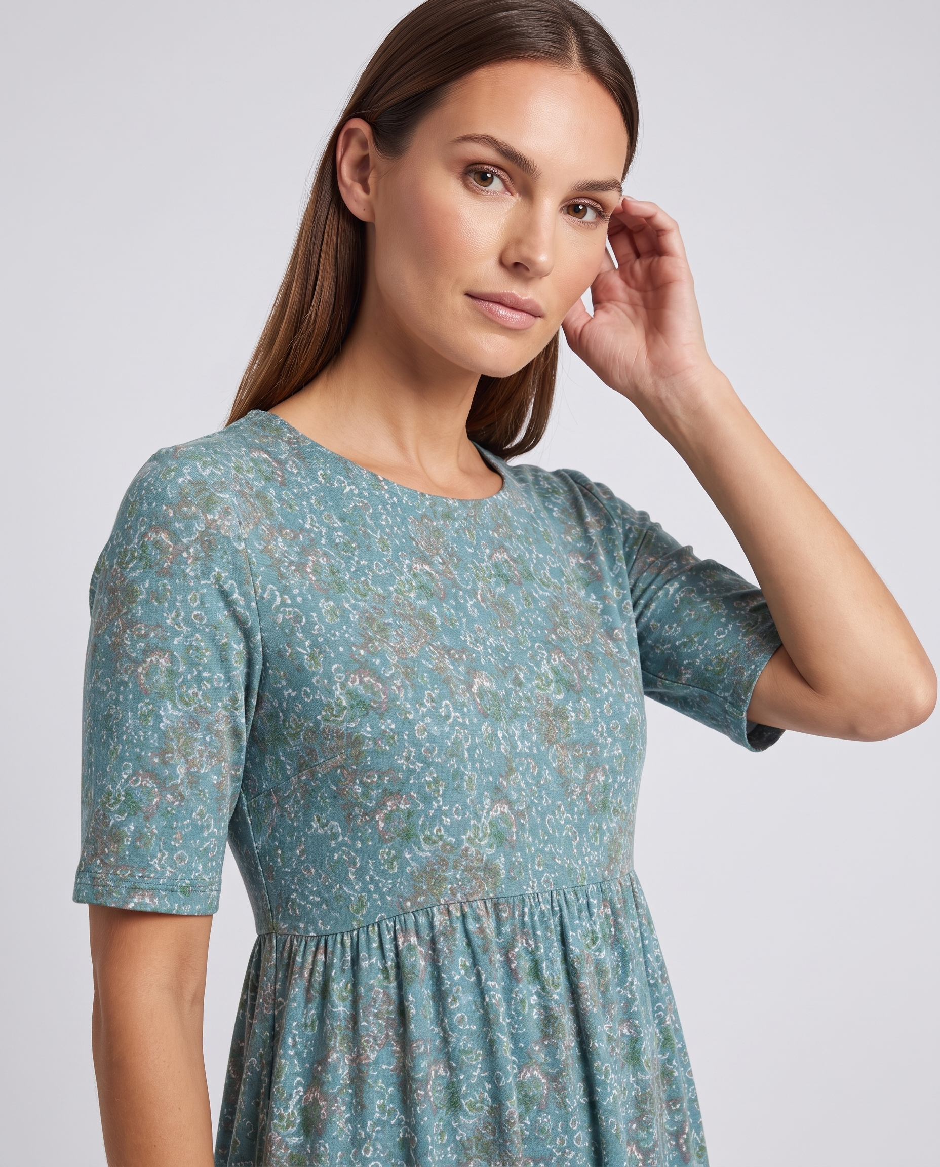 Bianka blue floral round neck midi dress - back view