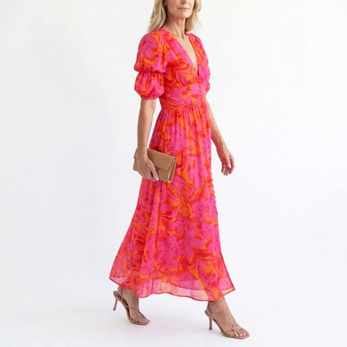 Blanka puff sleeve floral midi dress - side view