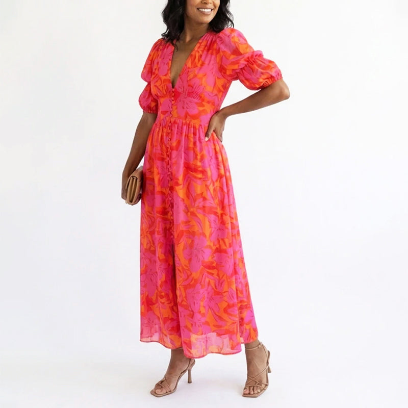 Blanka puff sleeve floral midi dress - styled outfit