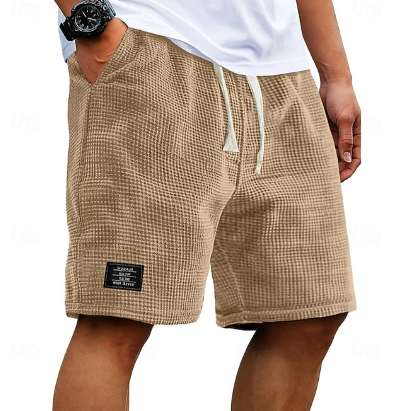 Caspian waffle-textured shorts - detail view