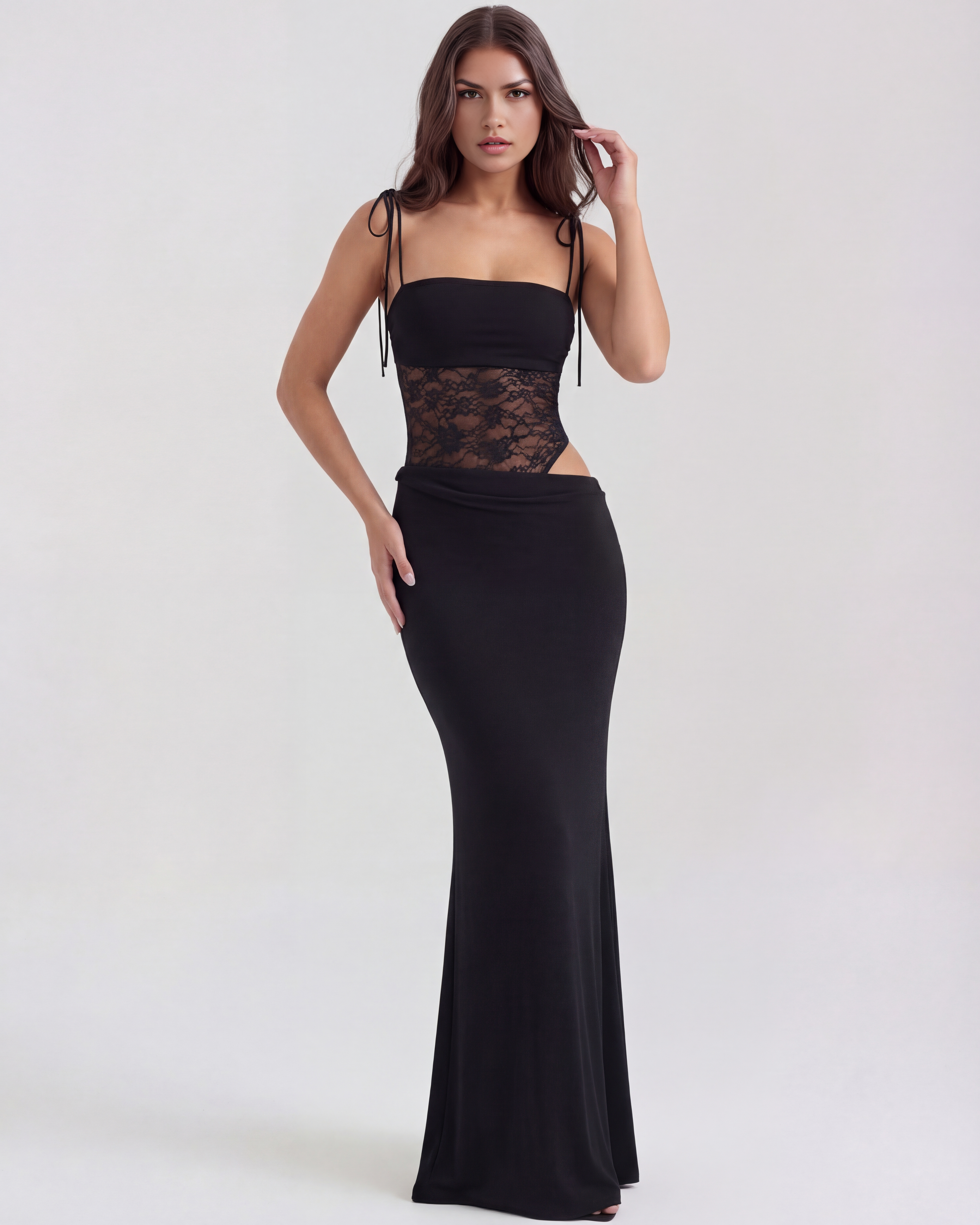 Cassandra lace wedding guest maxi dress - front view