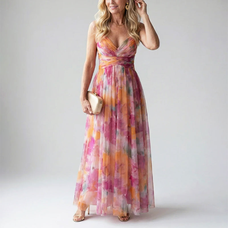 Celine mesh watercolor maxi dress - front view