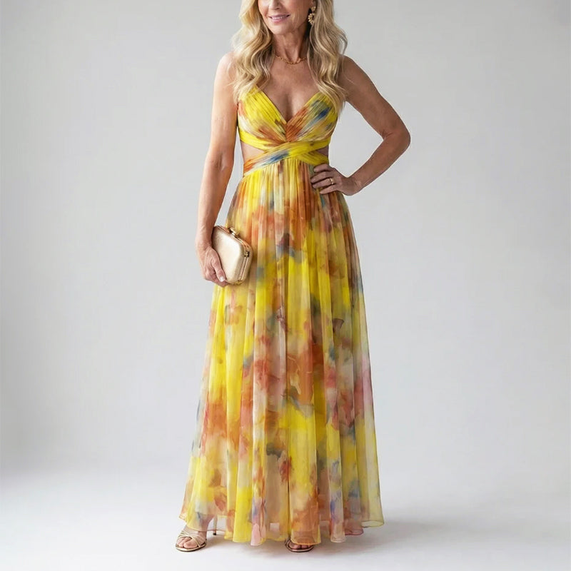 Celine mesh watercolor maxi dress - side view