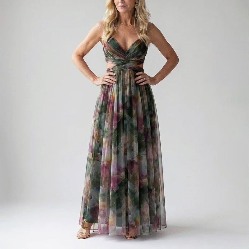Celine mesh watercolor maxi dress - back view