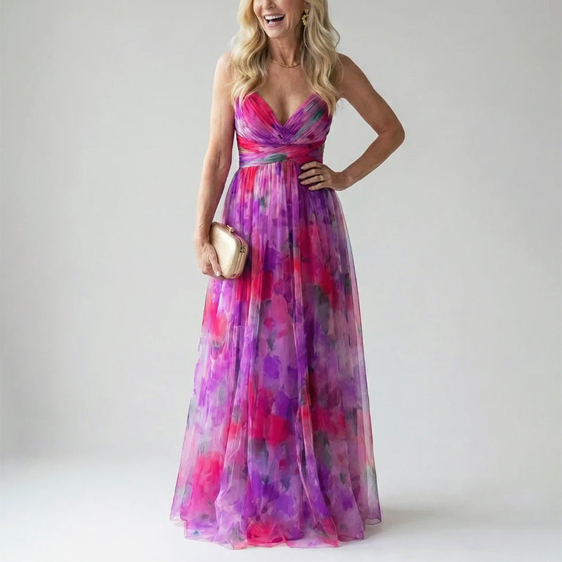 Celine mesh watercolor maxi dress - styled outfit