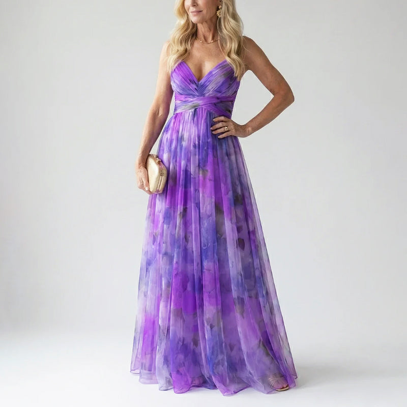 Celine mesh watercolor maxi dress - full look