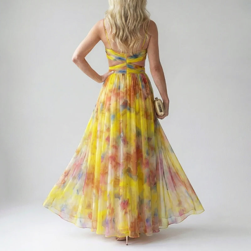 Celine mesh watercolor maxi dress - close up