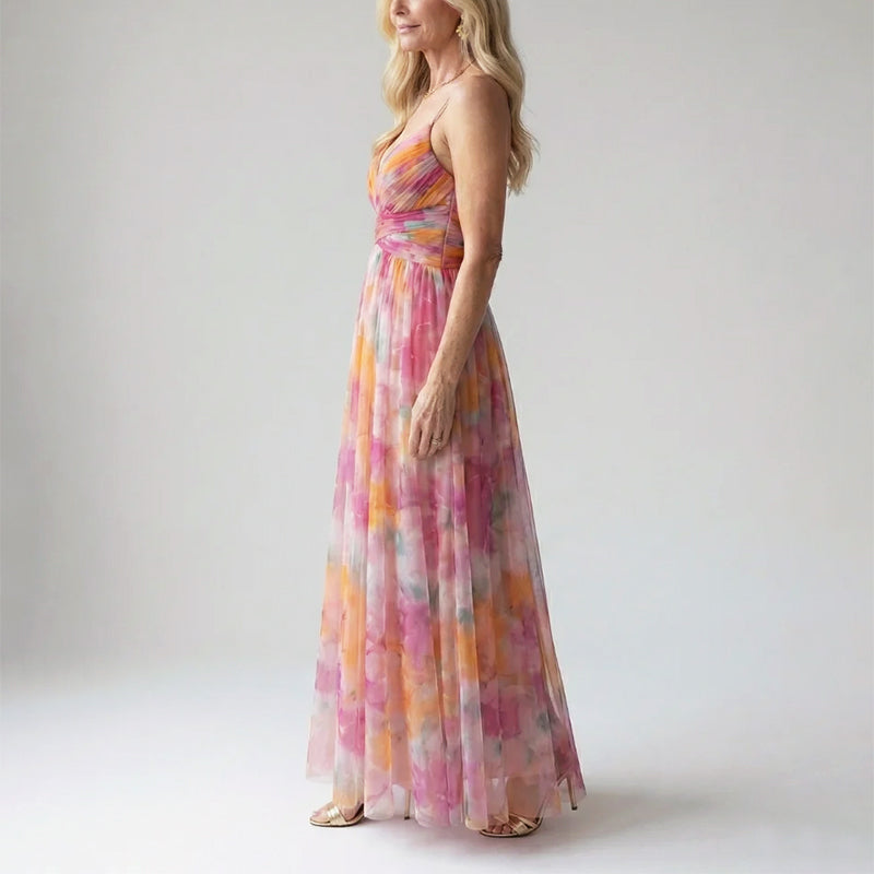 Celine mesh watercolor maxi dress - close up