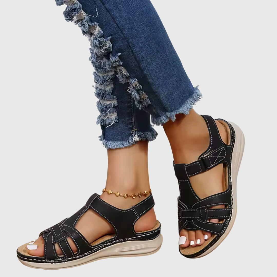 Clio orthopaedic slide sandals - styled view