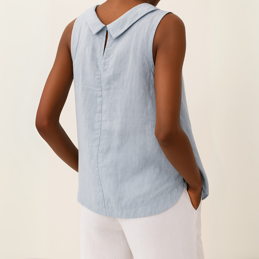 Columbine roll-collar going-out top - detail view
