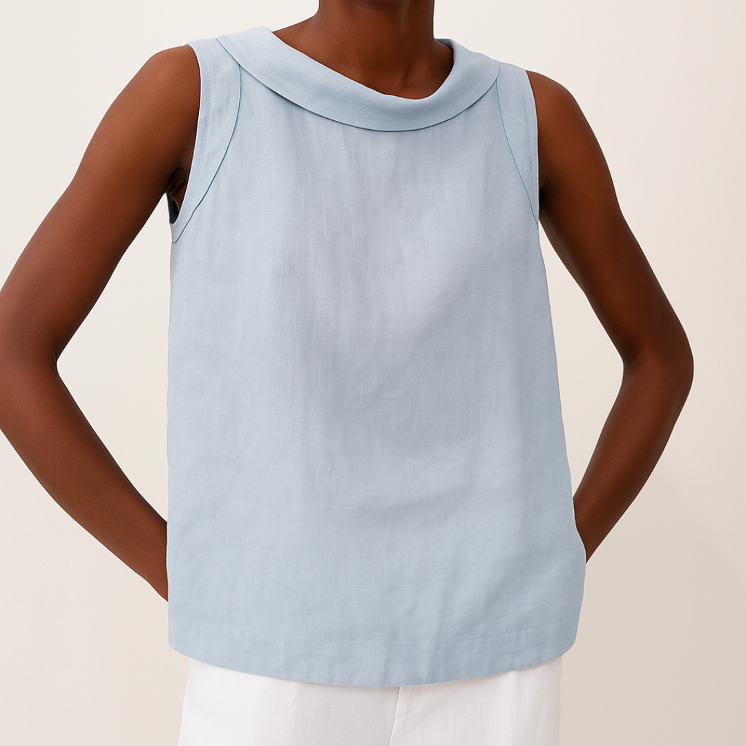 Columbine roll-collar going-out top - styled view