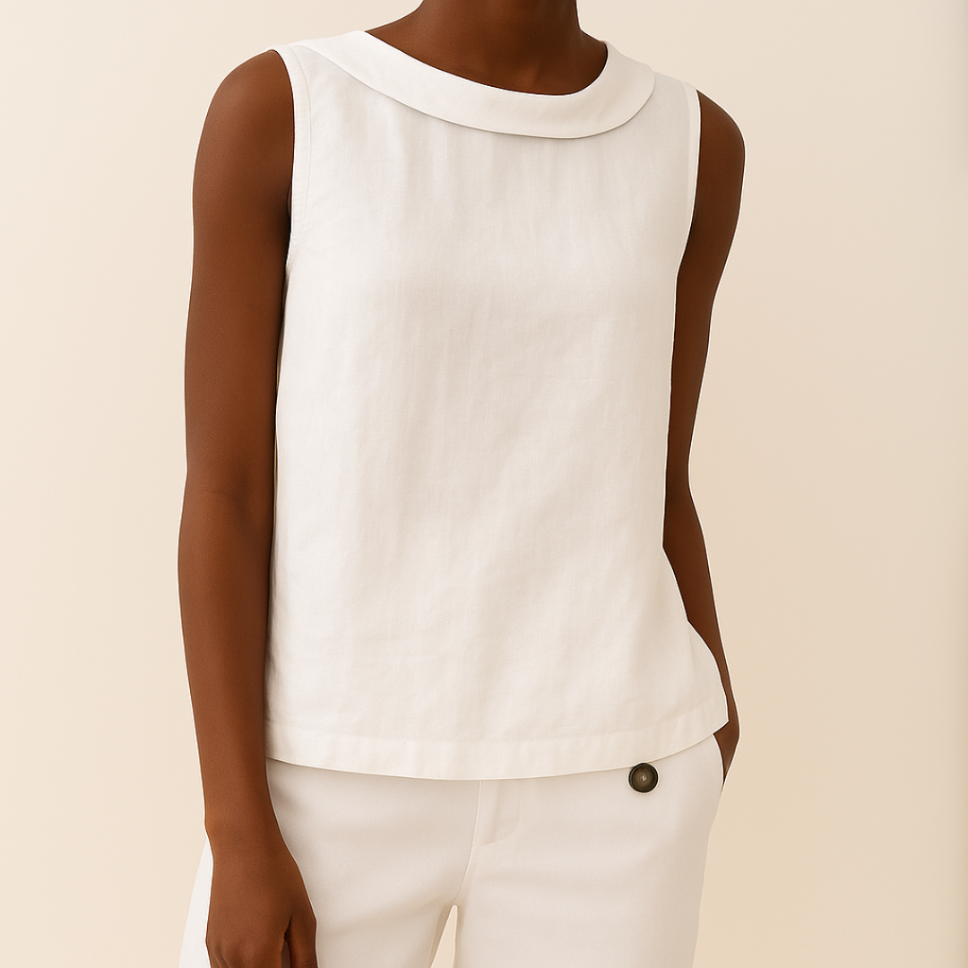 Columbine roll-collar going-out top - styled view