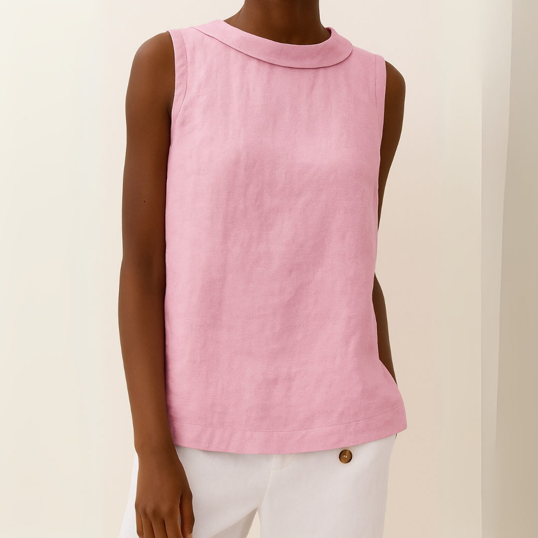 Columbine roll-collar going-out top - styled view