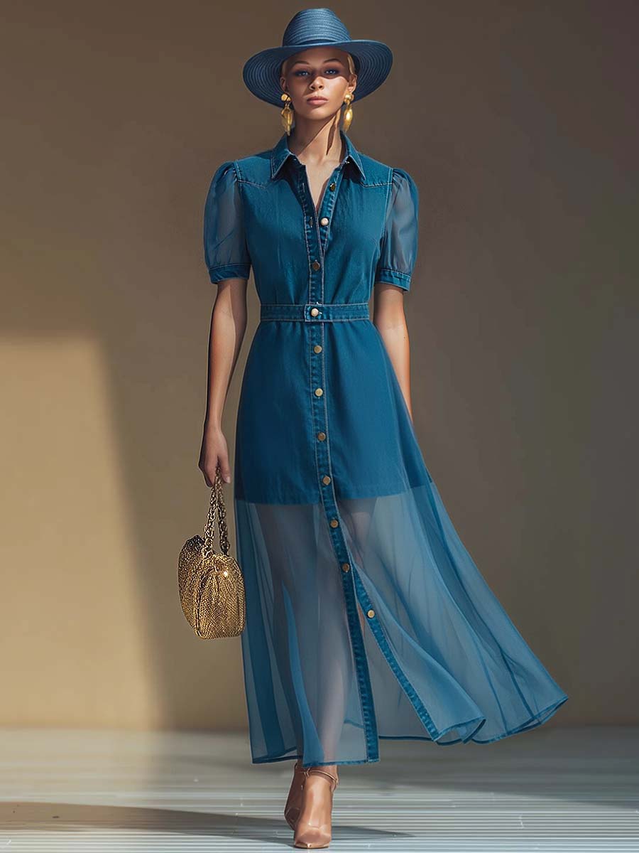 Viola button front V neck maxi dress - side view
