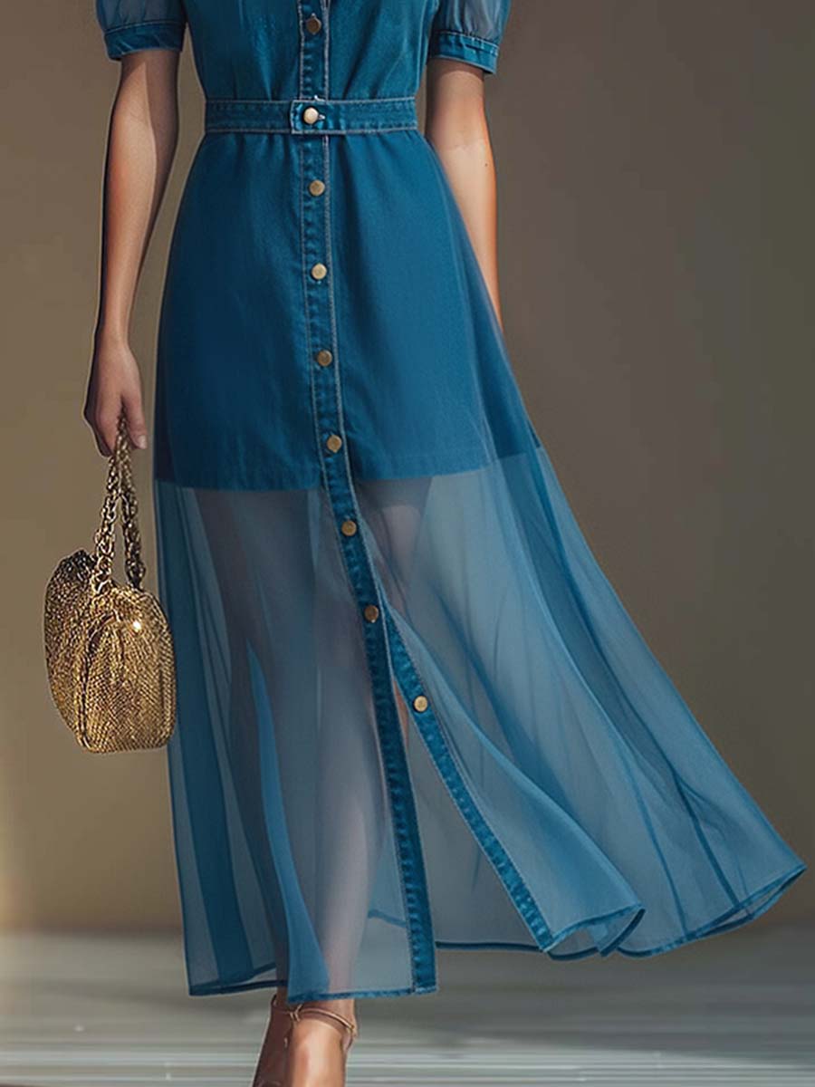 Viola button front V neck maxi dress - fabric detail