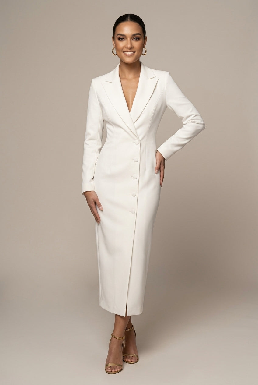 Deborah single breasted blazer midi dress - front view