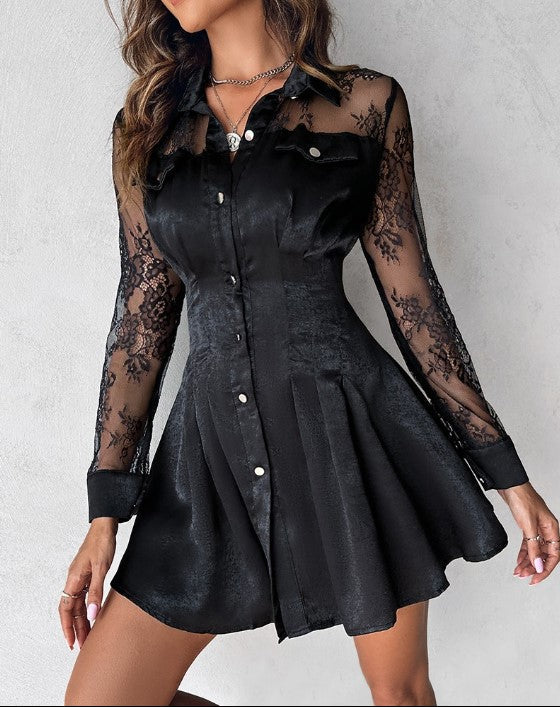 Delilah button front lace mini dress - back view