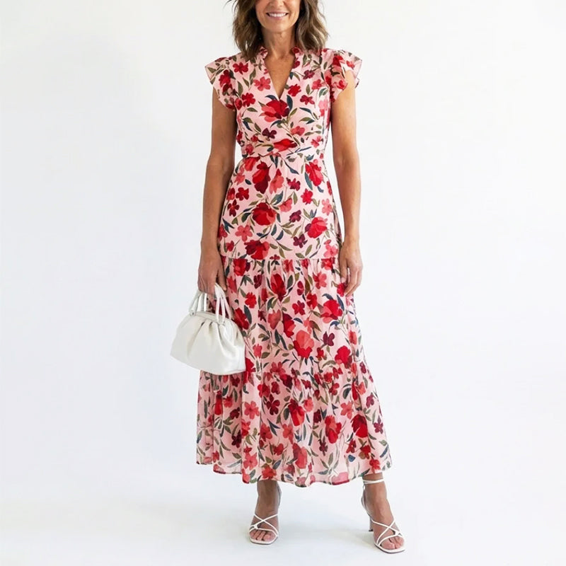 Dorina floral ruffle sleeve V neck maxi dress - front view