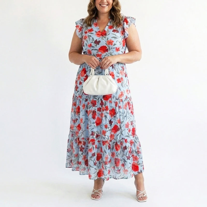 Dorina floral ruffle sleeve V neck maxi dress - full look