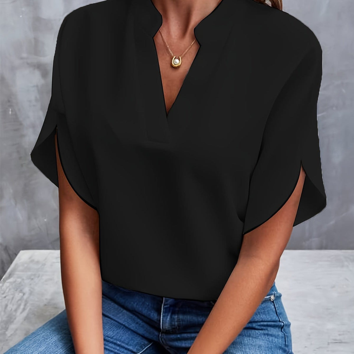 Elspeth draped linen shirt - detail view