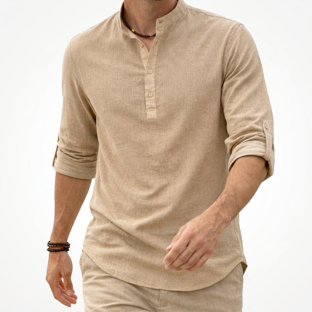 Emeric linen polo shirt - styled view