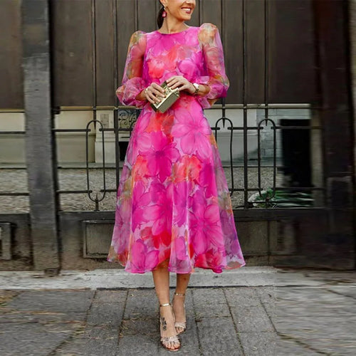 Emily floral sheer sleeve midi dress - front view