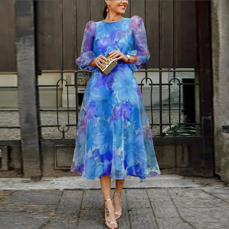 Emily floral sheer sleeve midi dress - colour options
