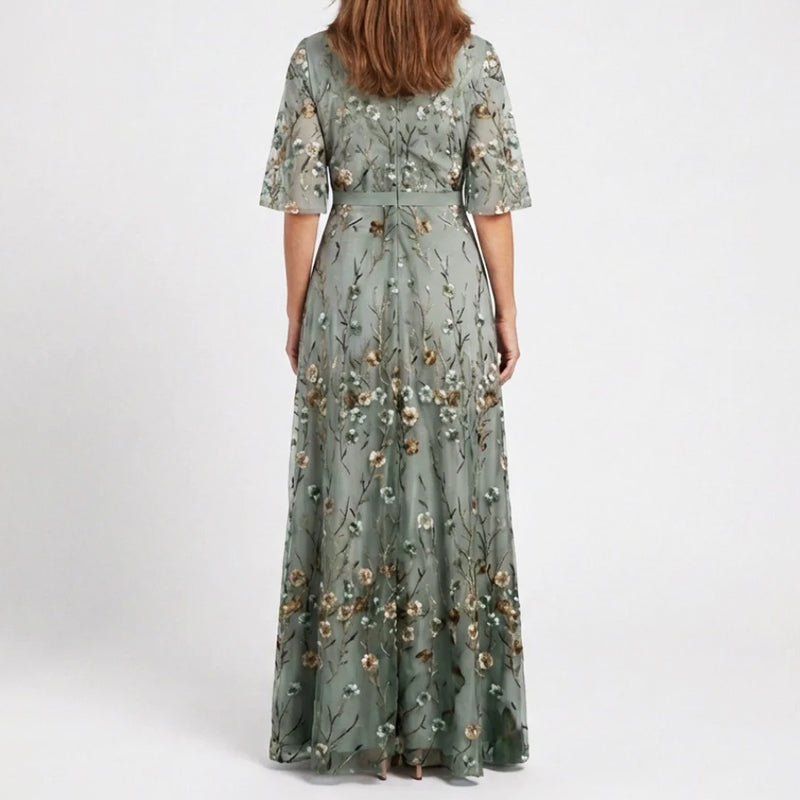 Emmy embroidered V neck maxi dress - side view
