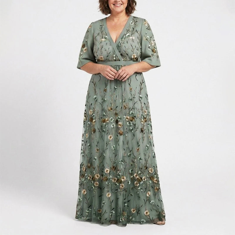 Emmy embroidered V neck maxi dress - back view