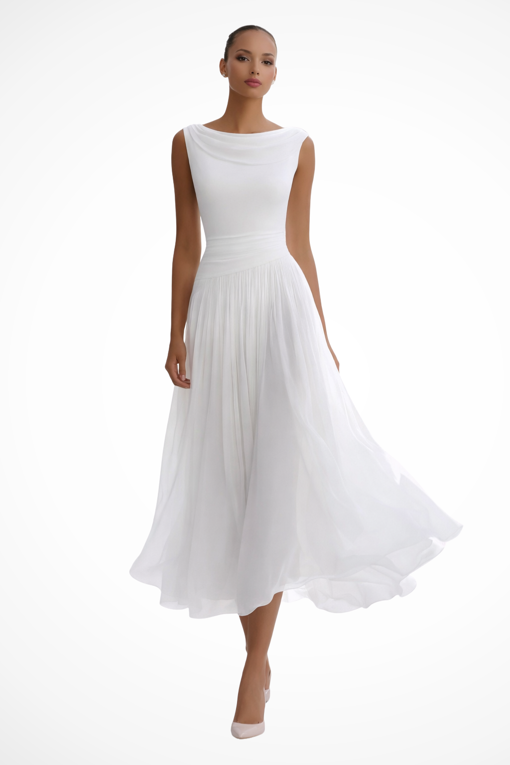 Felicia sleeveless pleated midi dress - front view