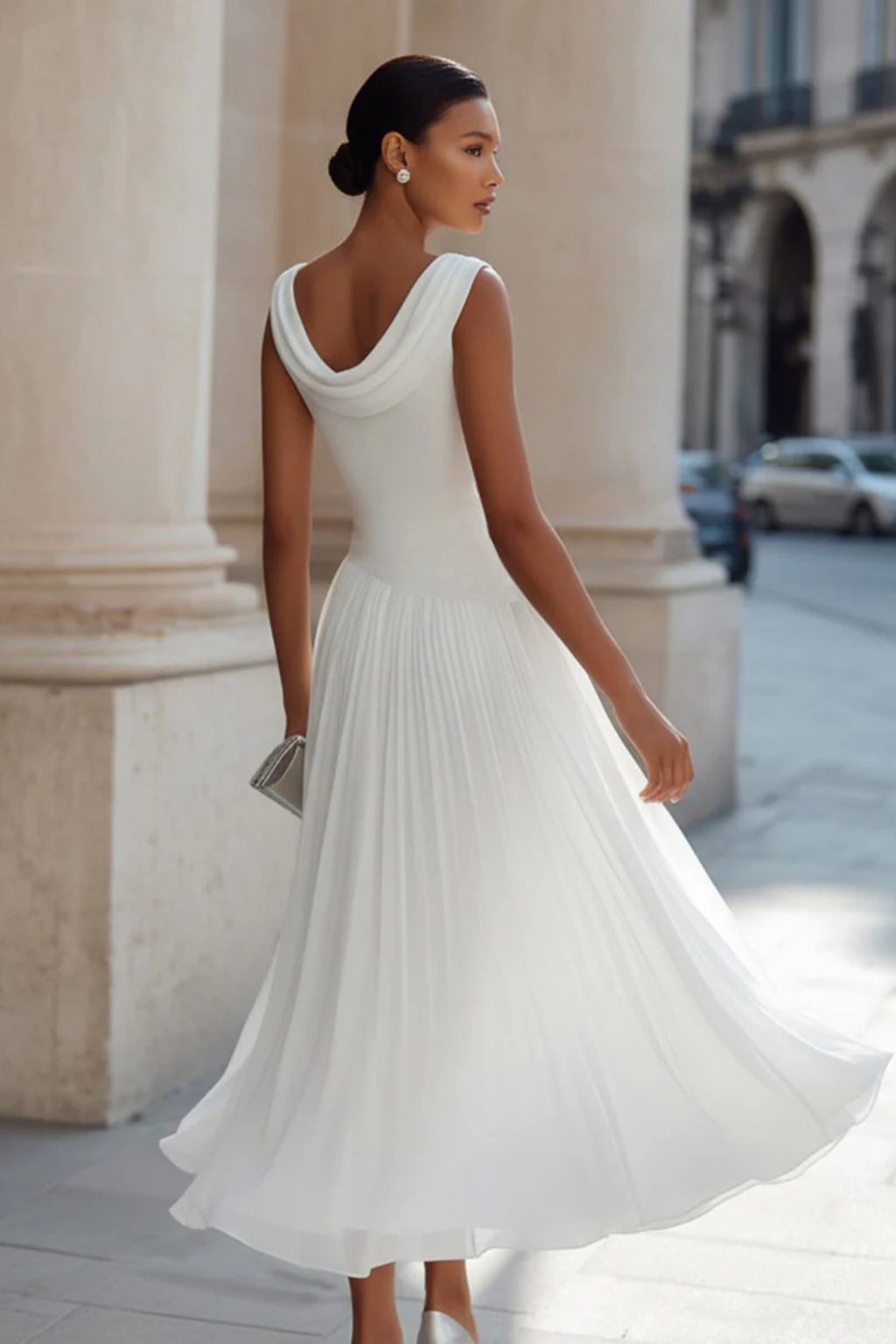 Felicia sleeveless pleated midi dress - styled outfit