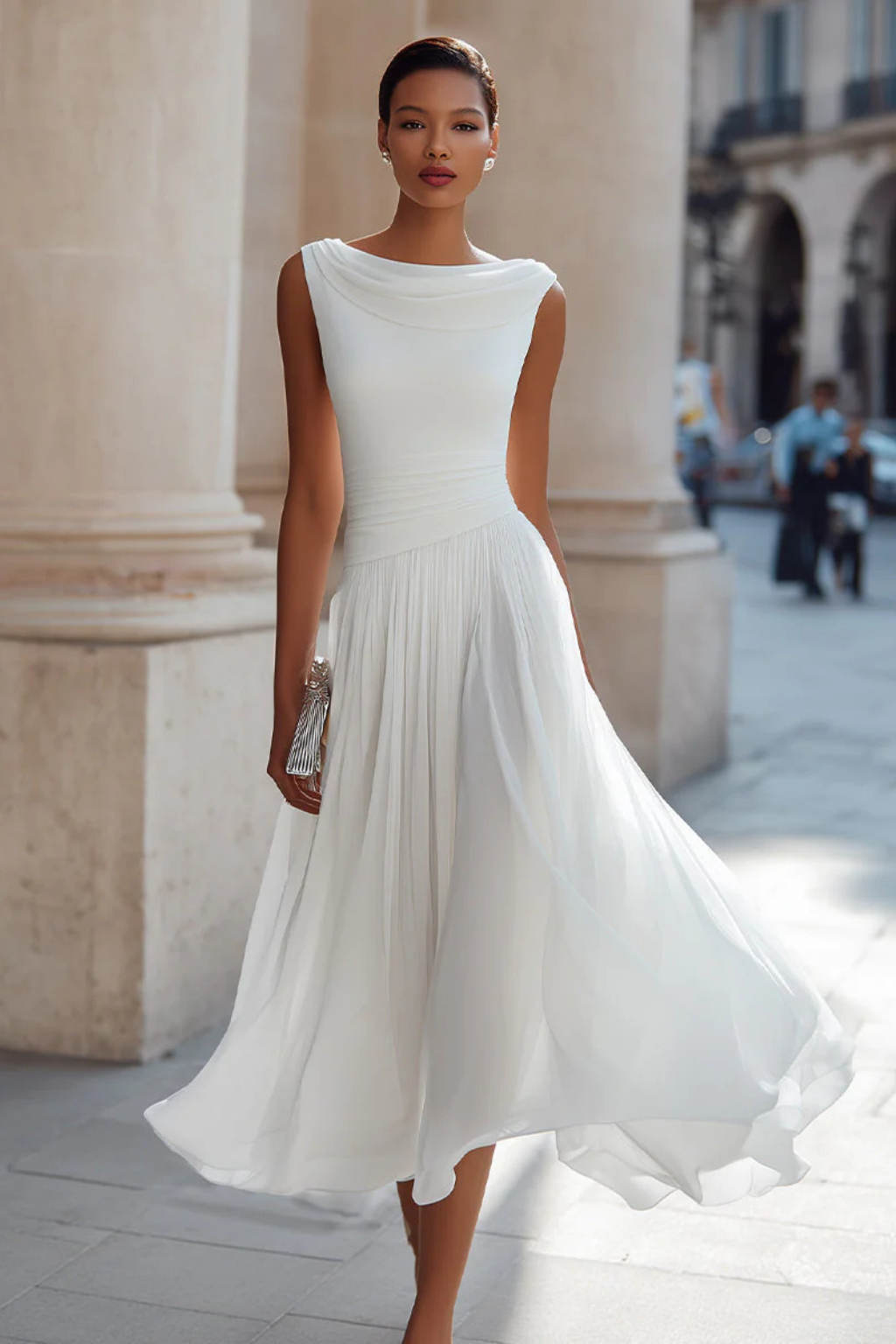 Felicia sleeveless pleated midi dress - close up
