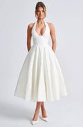 Fernanda halter wedding guest midi dress - front view