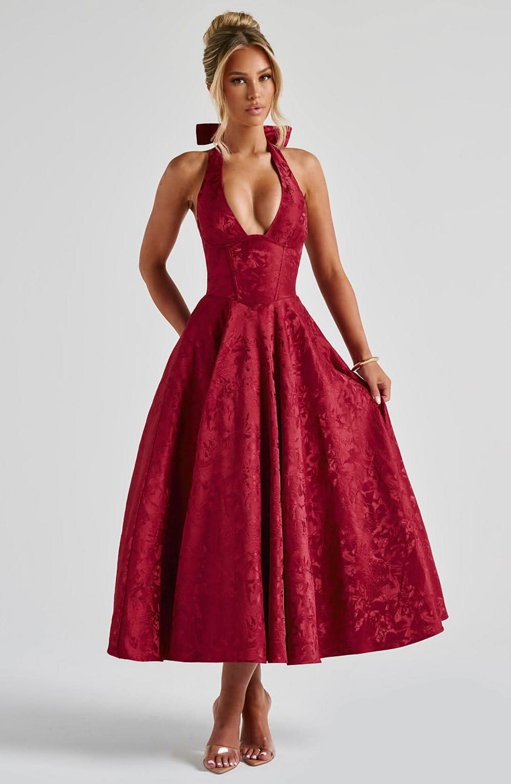 Fernanda halter wedding guest midi dress - styled outfit 1