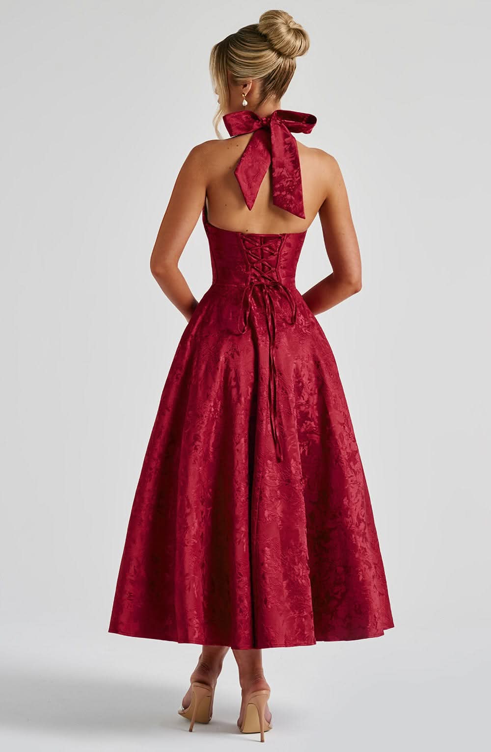Fernanda halter wedding guest midi dress - styled outfit 2
