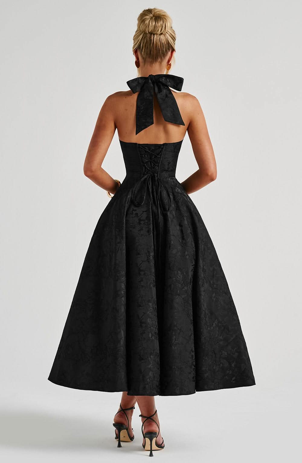Fernanda halter wedding guest midi dress - full look 3