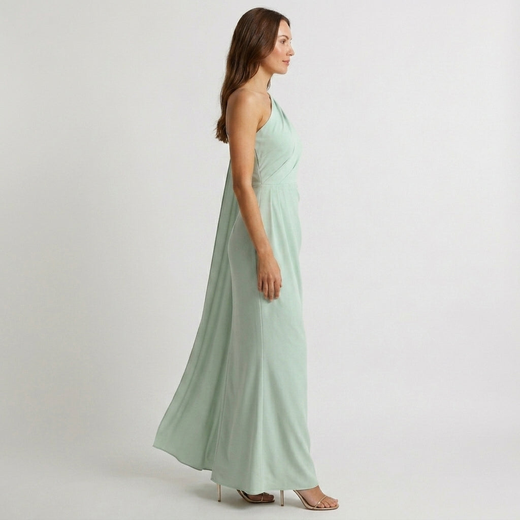 Fiona one shoulder cape wedding guest maxi dress - side view