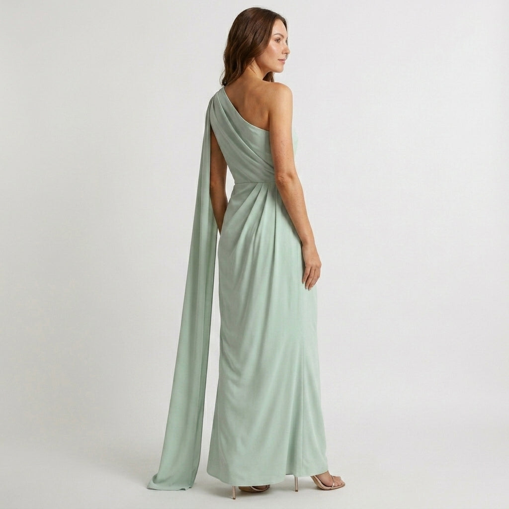 Fiona one shoulder cape wedding guest maxi dress - back view