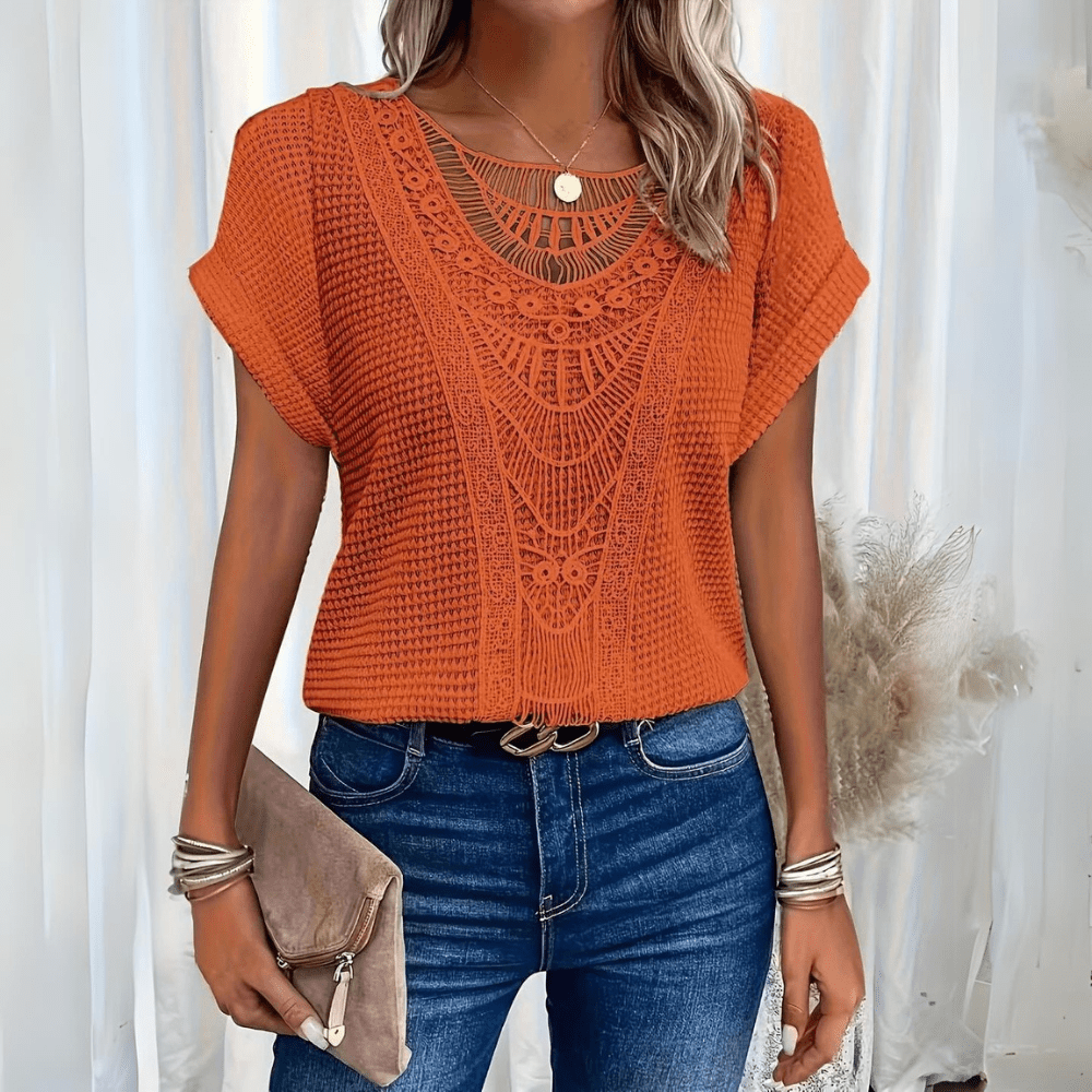Florentine lace-detail blouse - styled view