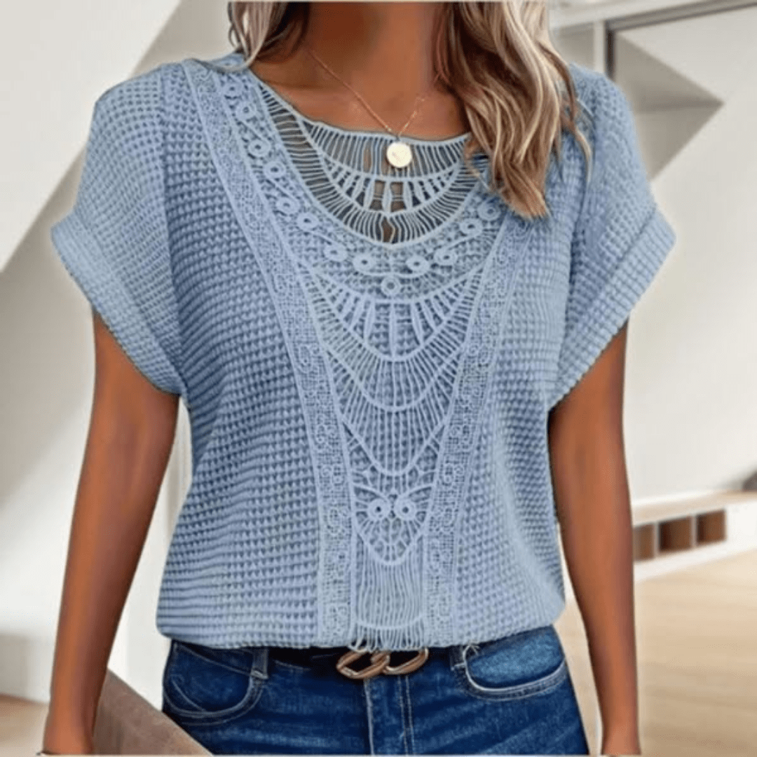 Florentine lace-detail blouse - styled view