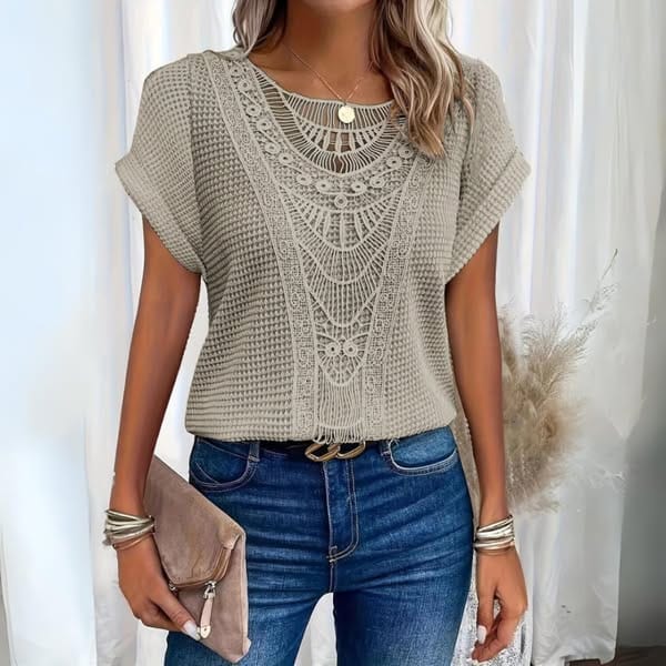 Florentine lace-detail blouse - styled view
