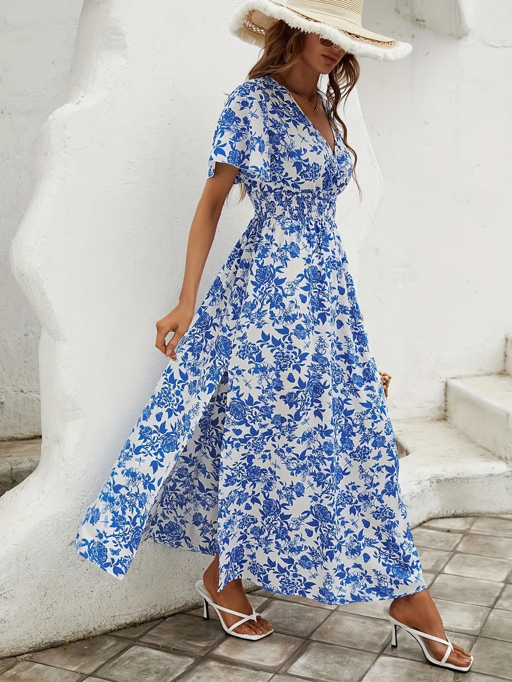 Freda floral V neck maxi dress - styled outfit