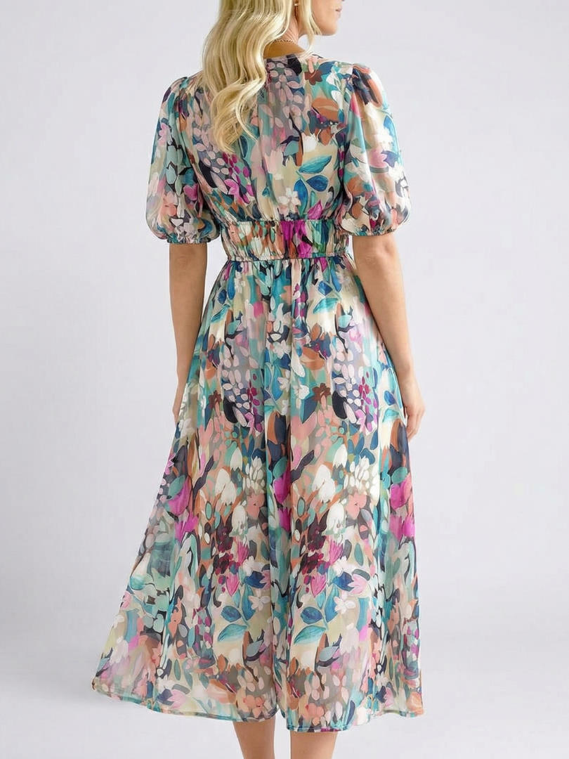 Frieda floral V neck midi dress - side view