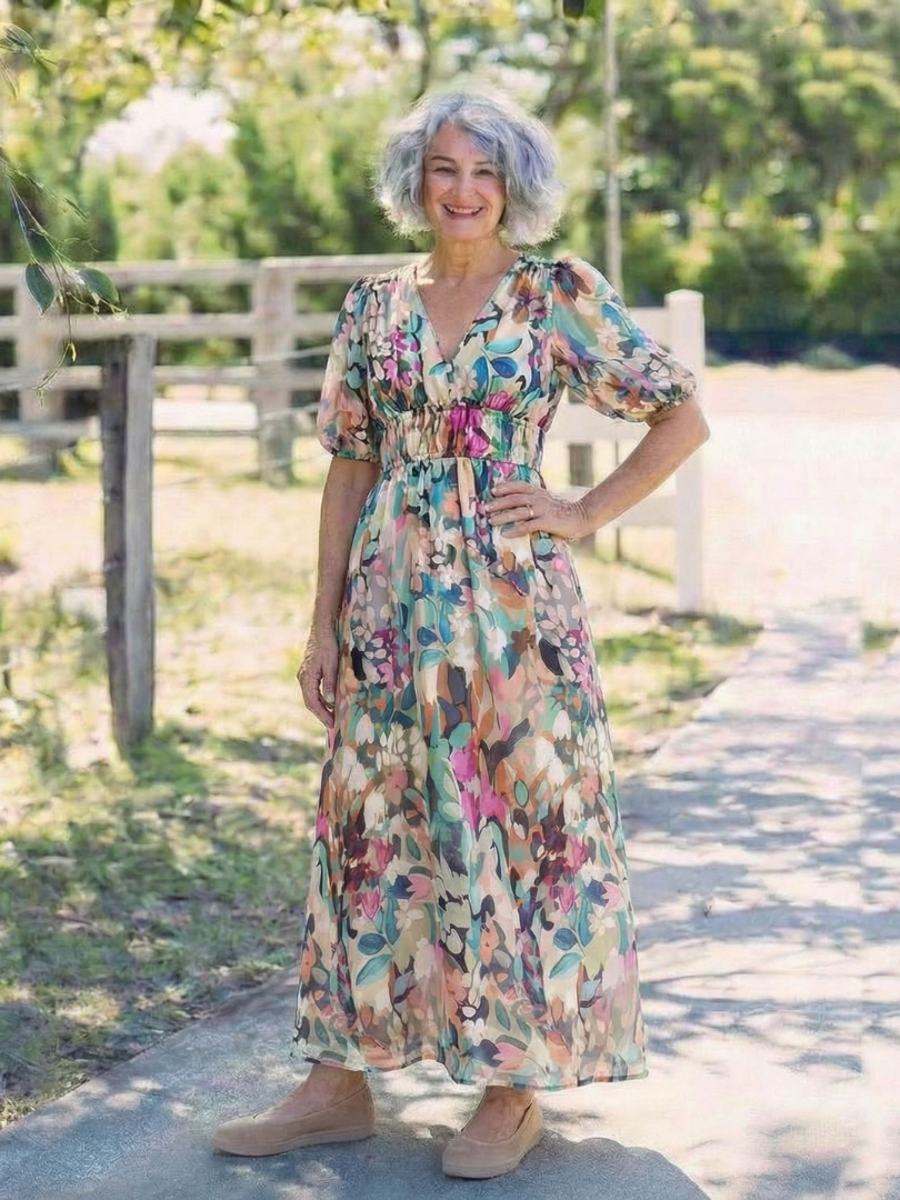 Frieda floral V neck midi dress - styled outfit