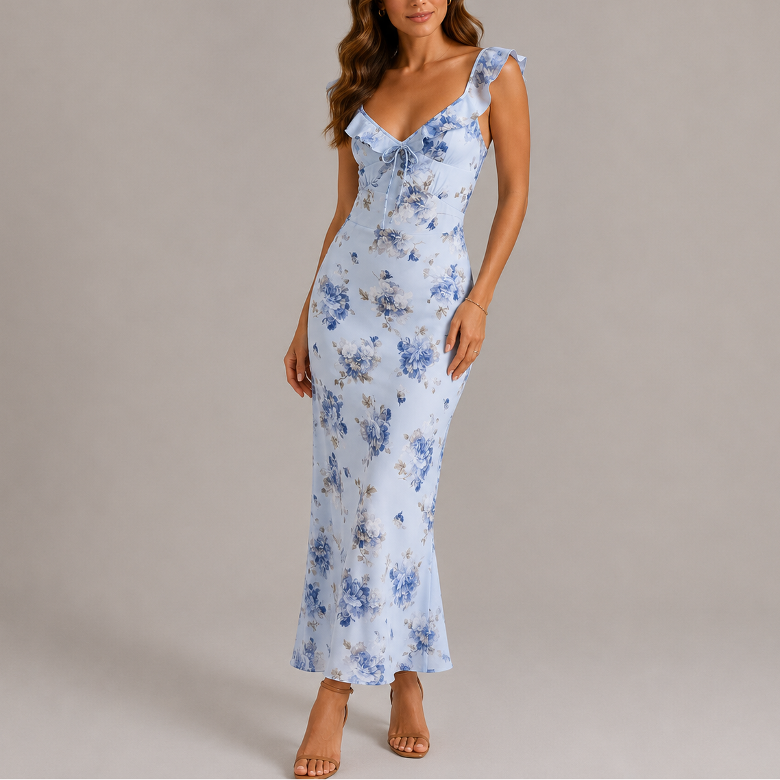 Genevra floral ruffle strap maxi dress - side view